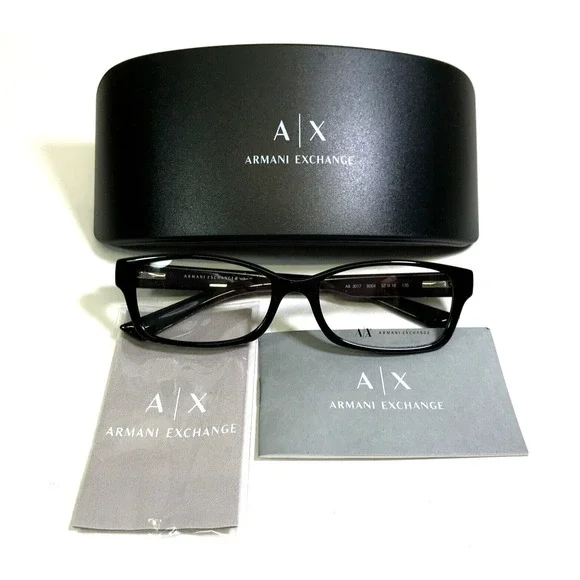 Armani Exchange Eyeglasses Frames AX3017 8004 Polished Black Rectangle 52-16-135 - Picture 2 of 12